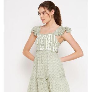 SAGE/IVORY RAYON CRINKLE MINI DRESS